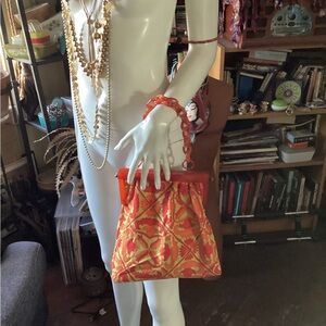 Handmade purse made with vintage doily/ cloth napkins & clasp